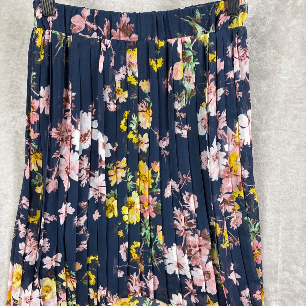 Xhilaration Skirt S Navy Blue Pleated High Low Elastic Waist Boho Dark Floral - Picture 8 of 11